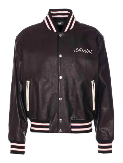 Amiri Leather Jacket With Elasticized Collar And Cuffs In Blue