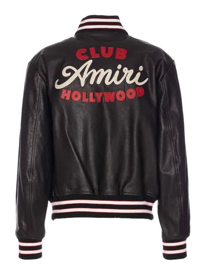 Amiri Leather Jacket With Elasticized Collar And Cuffs In Blue