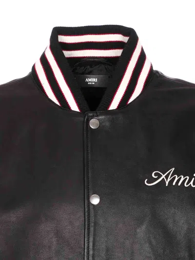 Amiri Leather Jacket With Elasticized Collar And Cuffs In Blue