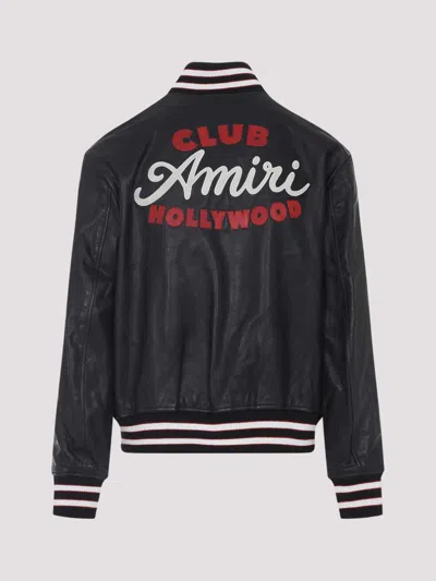 Amiri Leather Jacket With Elasticized Collar And Cuffs In Black