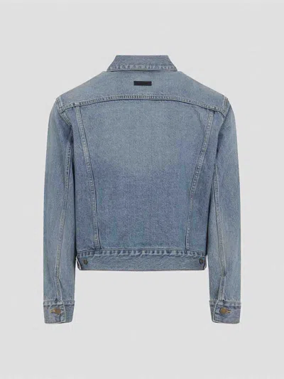 Fear Of God Light Blue Denim Jacket With Button-up Front And Vintage Finish In Blue