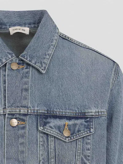 Fear Of God Light Blue Denim Jacket With Button-up Front And Vintage Finish In Blue