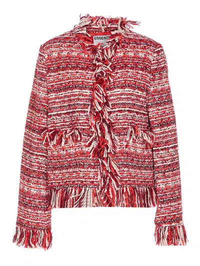 Essentiel Antwerp Multicolor Iskra Jacket Fringe Detail In Red
