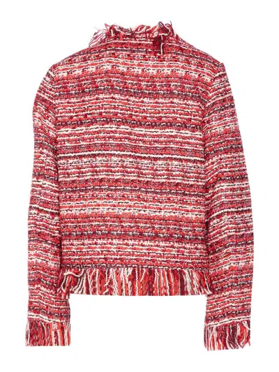 Essentiel Antwerp Multicolor Iskra Jacket Fringe Detail In Red