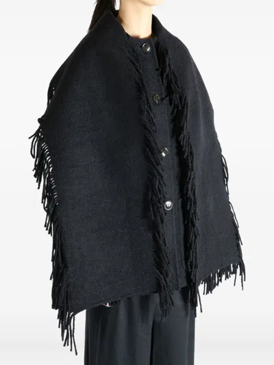 Totême Toteme Fringed Scarf Wool Coat In Black