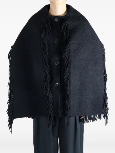 Totême Toteme Fringed Scarf Wool Coat In Black