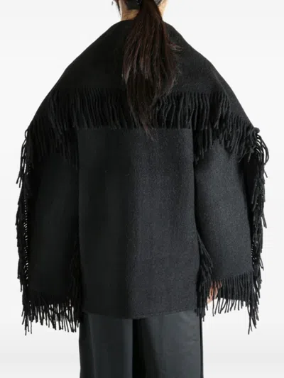 Totême Toteme Fringed Scarf Wool Coat In Black