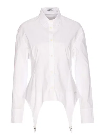 Jean Paul Gaultier Collared Long Sleeve Shirt With Unique Hem In White