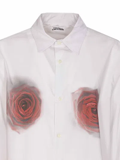 Jean Paul Gaultier Graphic Print Long Sleeve Collared Top In White