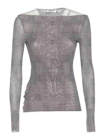 Jean Paul Gaultier Women Body Shadow And Prince Of Wales Print Mesh Top In Gray