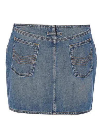 Jean Paul Gaultier Denim Miniskirt With Double Vertical Silver Zippers In Blue
