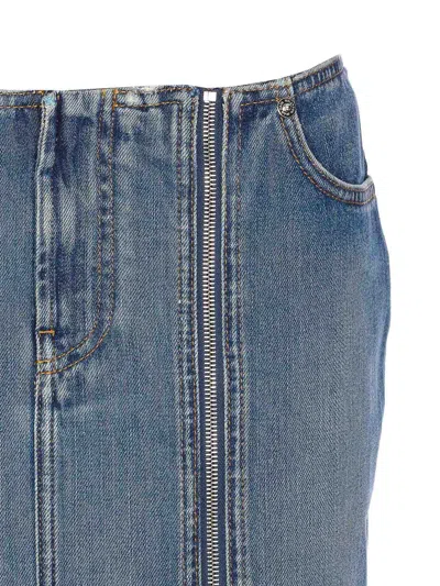 Jean Paul Gaultier Denim Miniskirt With Double Vertical Silver Zippers In Blue