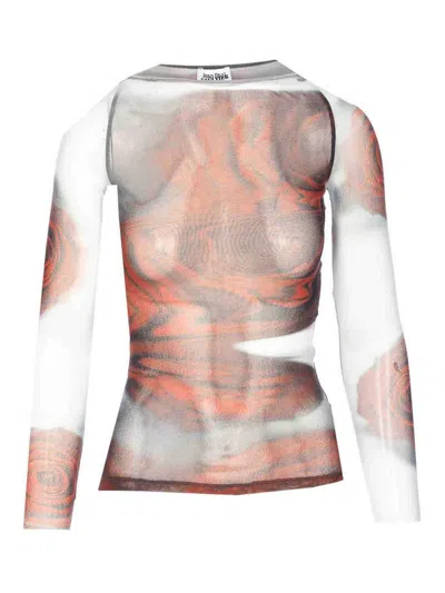 Jean Paul Gaultier Rose Mesh Floral Top In Orange