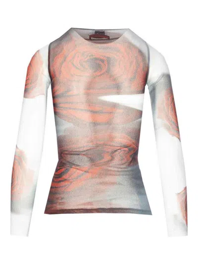 Jean Paul Gaultier Rose Mesh Floral Top In Orange