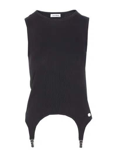 Jean Paul Gaultier Ribbed Cotton Lingerie Garter Top In Black