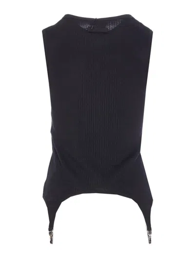 Jean Paul Gaultier Ribbed Cotton Lingerie Garter Top In Black