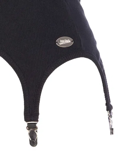 Jean Paul Gaultier Ribbed Cotton Lingerie Garter Top In Black