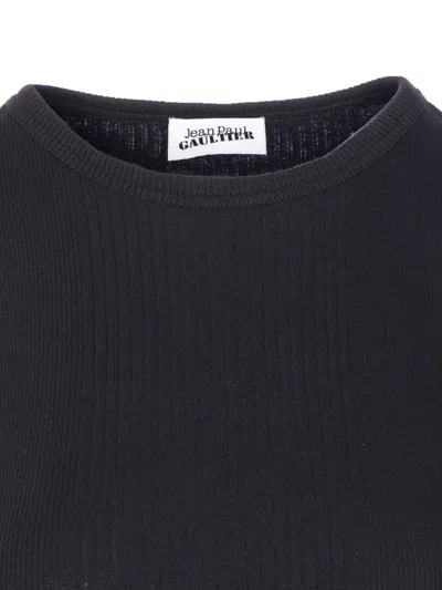 Jean Paul Gaultier Ribbed Cotton Lingerie Garter Top In Black