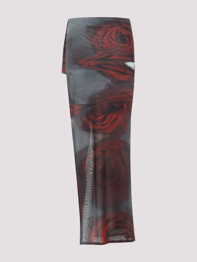 Jean Paul Gaultier Asymmetrical Long Maxi Skirt With Sheer Overlay In Multi