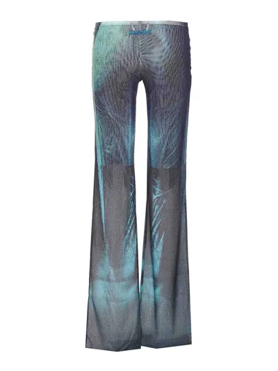 Jean Paul Gaultier Printed Flared-leg Mesh Trousers In Blue