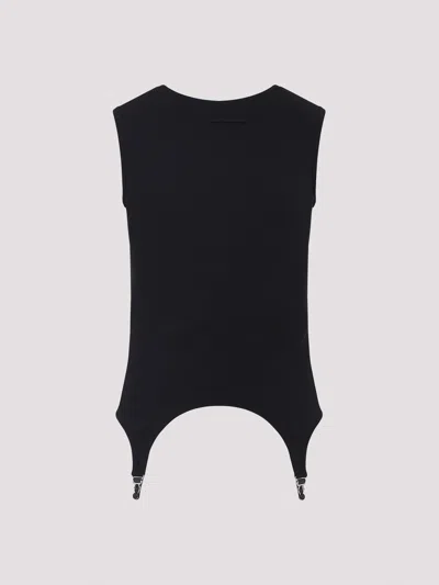 Jean Paul Gaultier Ribbed Cotton Lingerie Garter Top In Black
