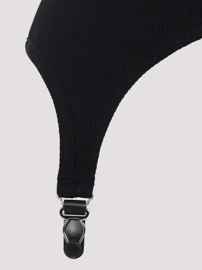 Jean Paul Gaultier Ribbed Cotton Lingerie Garter Top In Black