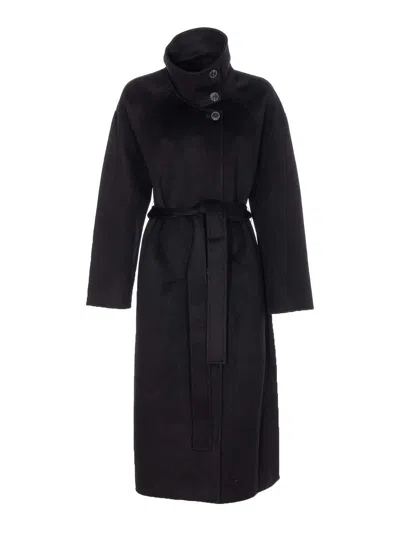 The Dynamis Studio Belted Button-fastening Coat In Black