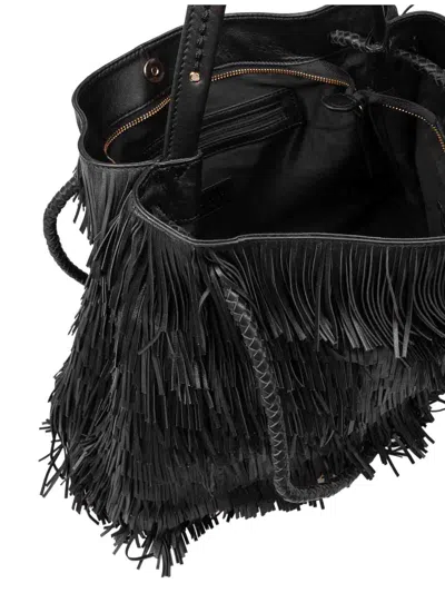 Visonà Fringe-edges Leather Tote Bag In Black