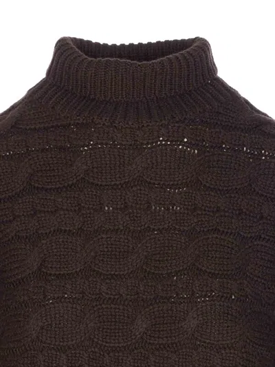 Guest In Residence Cropped Cable Sweater In Brown