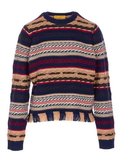 Guest In Residence Western Fringed Striped Wool And Cashmere-blend Sweater In Brown