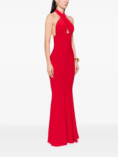Norma Kamali Cross Halter Fishtail Dress In Red