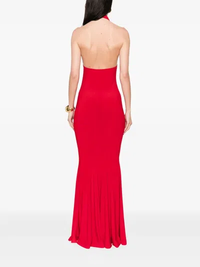 Norma Kamali Cross Halter Fishtail Dress In Red