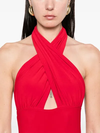 Norma Kamali Cross Halter Fishtail Dress In Red