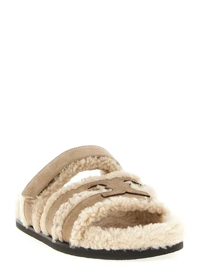 Tory Burch Ines Shearling Slides In Brown