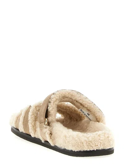Tory Burch Ines Shearling Slides In Brown