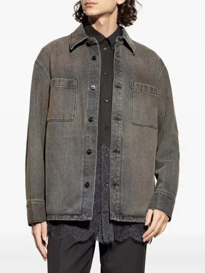 Fendi Denim Jacket With Collared Design And Pockets In Gray