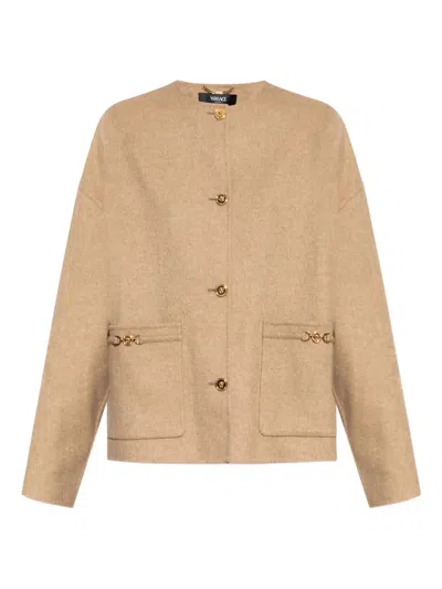 Versace Chic Round Neck Long Sleeve Jacket In Brown