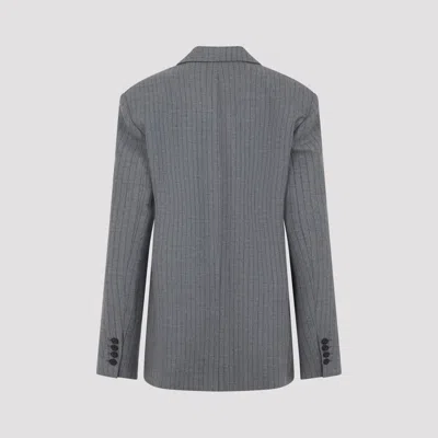 The Frankie Shop Double Breasted Blazer Pinstripes In Gray