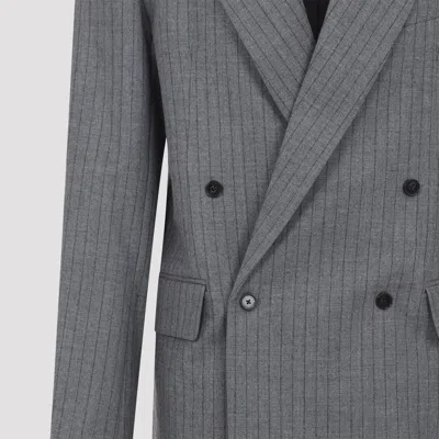 The Frankie Shop Double Breasted Blazer Pinstripes In Gray