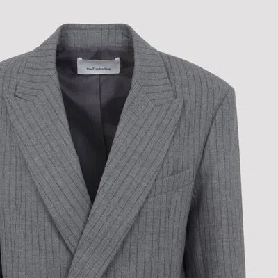 The Frankie Shop Double Breasted Blazer Pinstripes In Gray