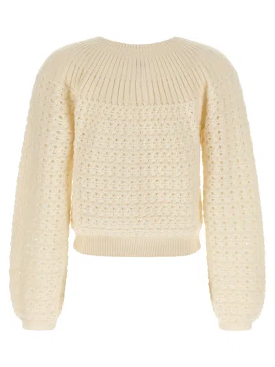 Chloé Jacquard Logo Cardigan Sweaters And Cardigans White In Neutral