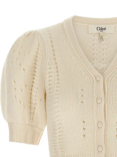 Chloé Jacquard Logo Cardigan Sweaters And Cardigans White In Neutral