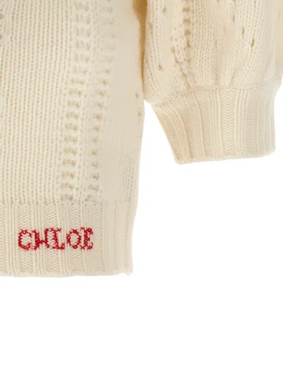 Chloé Jacquard Logo Cardigan Sweaters And Cardigans White In Neutral