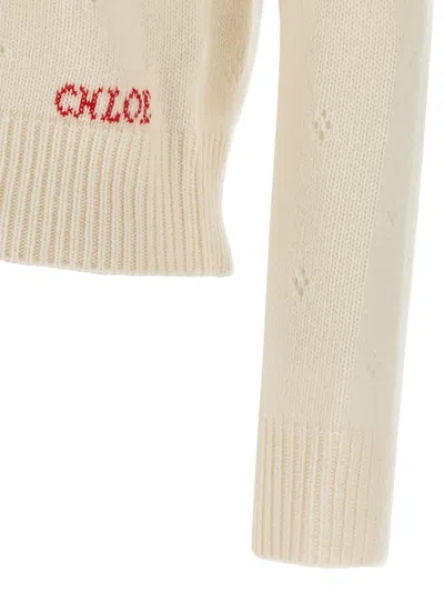 Chloé Wool And Cashmere Fitted Sweater With An Openwork Motif Clothing In Neutral
