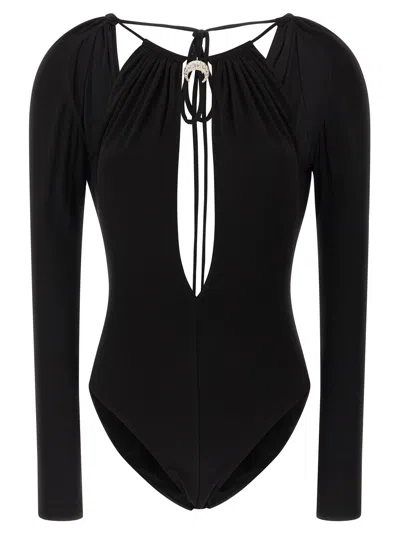 Marine Serre Stretch Viscose Bodysuit Keyhole Detail In Black