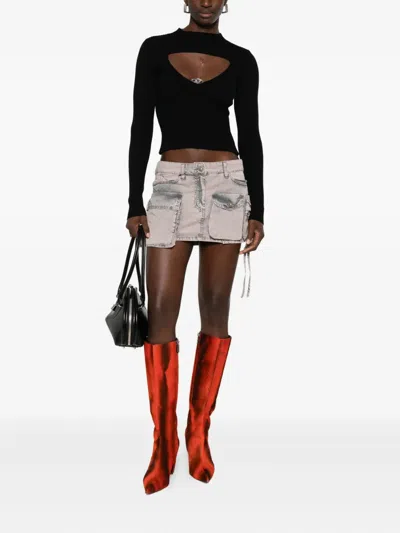 Diesel Fitted Black Ribbed Wool Sweater In Multi