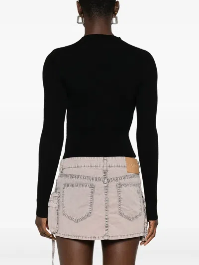 Diesel Fitted Black Ribbed Wool Sweater In Multi