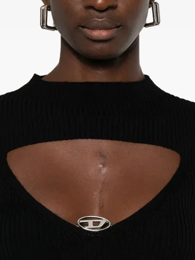 Diesel Fitted Black Ribbed Wool Sweater In Multi
