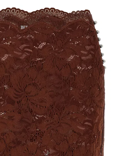 Rabanne Floral Lace Brown Midi Skirt With Scalloped Hem In Brown