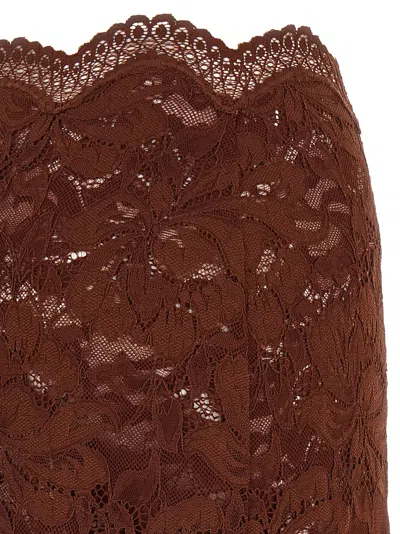 Rabanne Floral Lace Brown Midi Skirt With Scalloped Hem In Brown